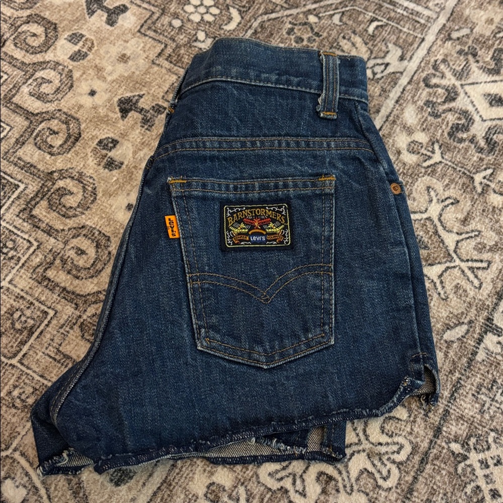 Levi's Dark Blue Denim Jean Shorts with Back Pocket Patch